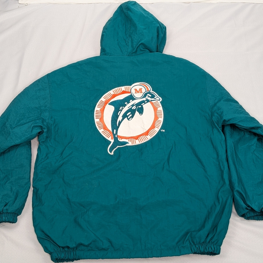 Miami Dolphins Jacket Mens Aqua Hooded NFL Pro Line Starter Vintage 90s Large